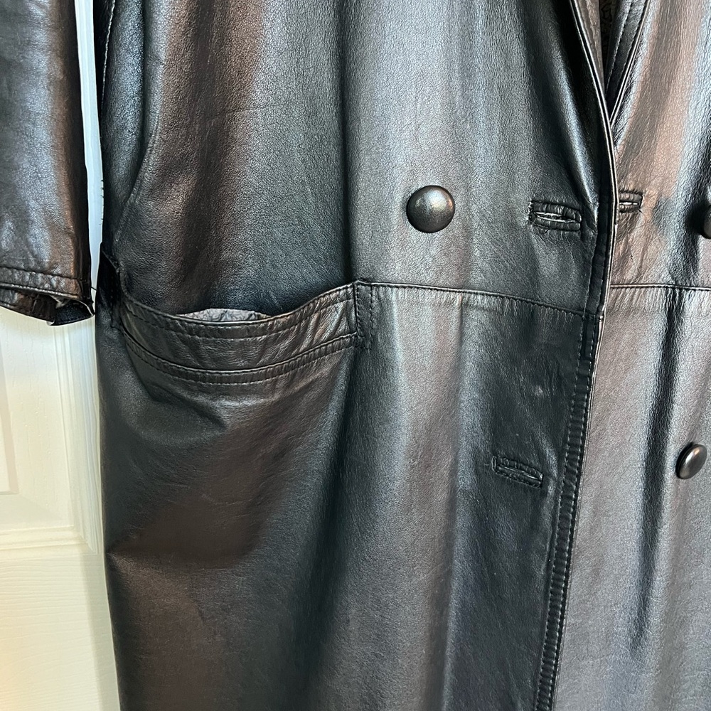 Vintage Black Leather Long Coat - Picture 7 of 10